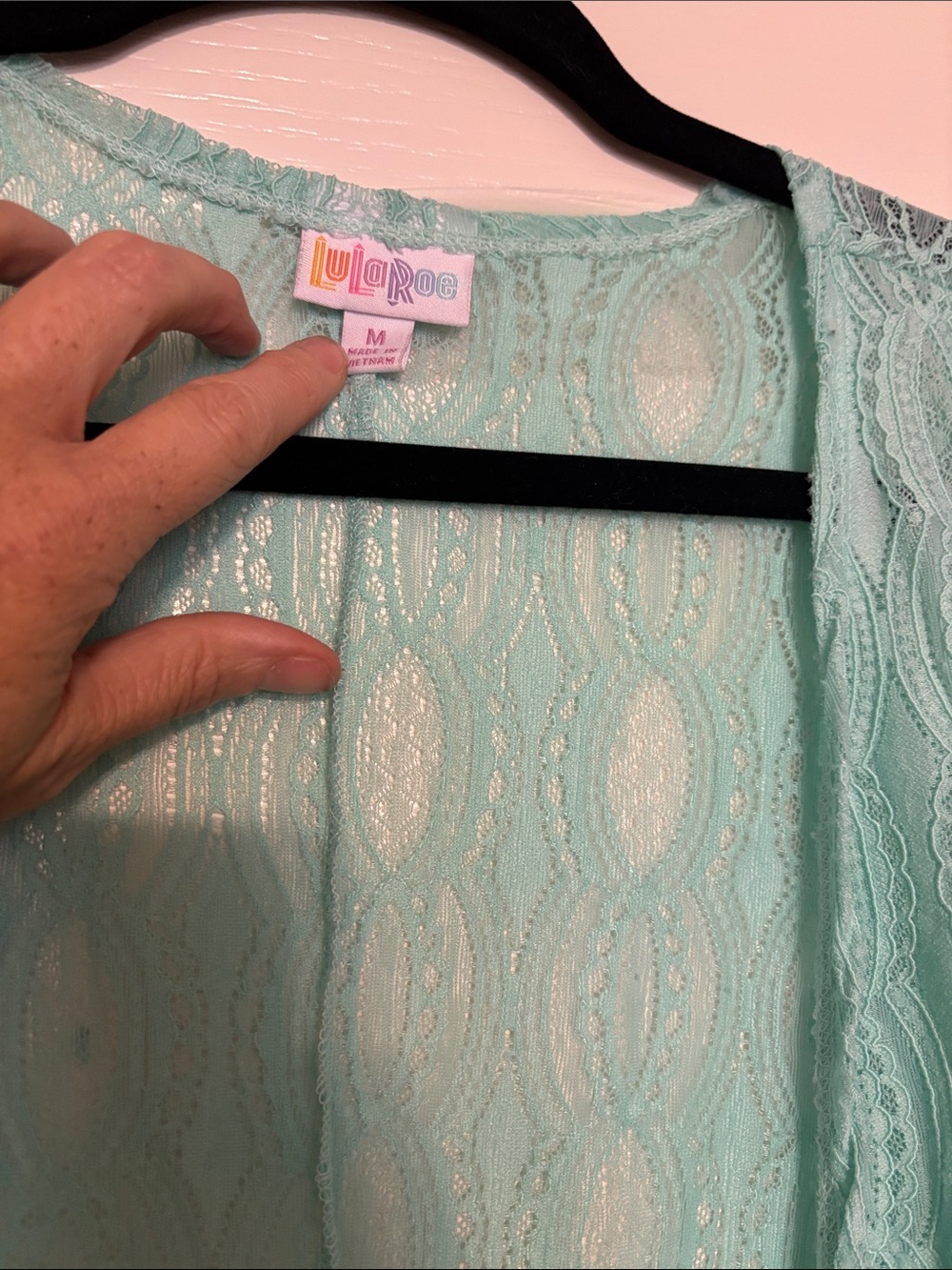 Light Aqua Lace Open-Front Women's Top - Picture 3 of 3